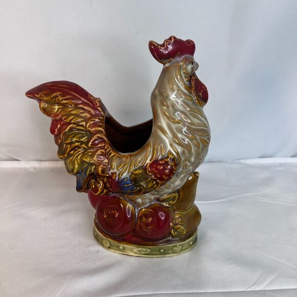 Rooster Chicken Ceramic Utensil Holder Plantar Vase Decorative Kitchen Barnyard - Picture 3 of 9